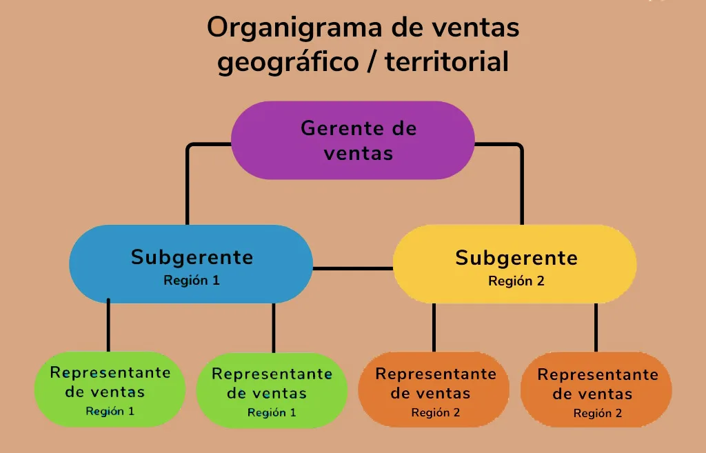Organigrama del departamento de ventas por geografía o territorio 
