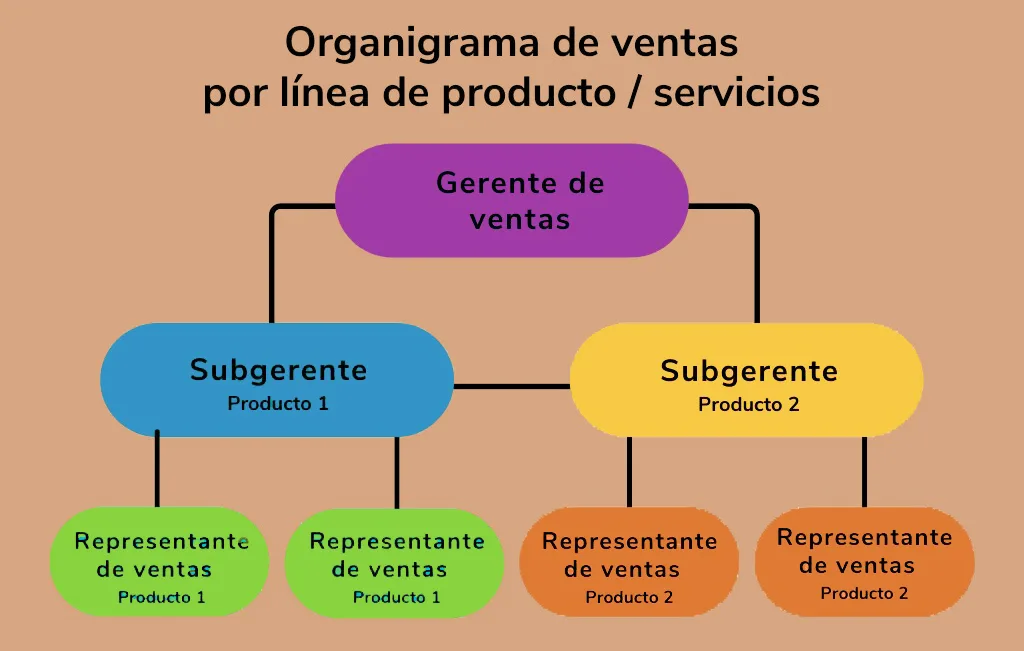 Organigrama del departamento de ventas por línea de productos / servicios